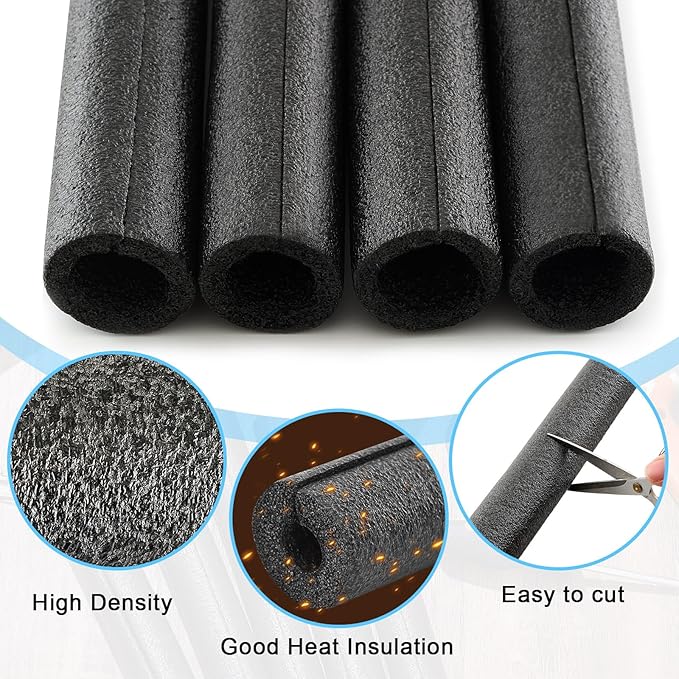Amylove 4 Pcs 3.3 Feet Foam Pipe Insulation Foam Tube Insulating Water Pipe Pool Swim Noodles Heat Preservation Pipes Covers for Tubing Outdoor Freeze Protection(Black, 1 Inch)