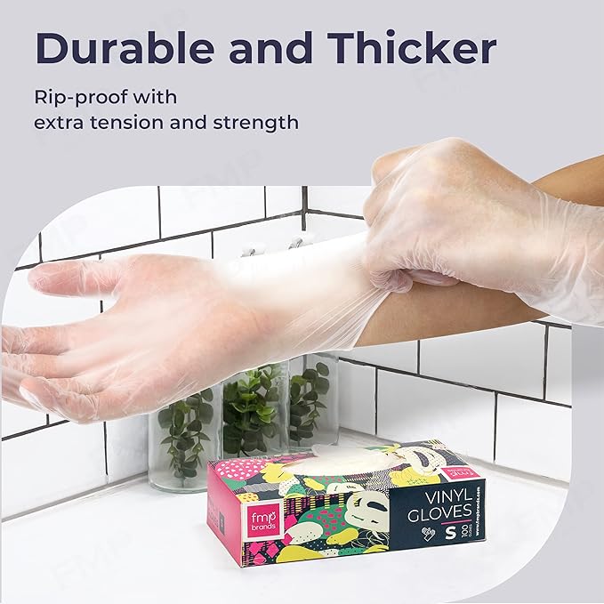 Fit Meal Prep 100 Pack Disposable Latex Free Small Vinyl Food Prep Gloves - Powder Free, Ideal for Kitchen, Bathroom, Household, Gardening