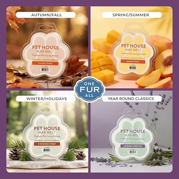 One Fur All Pet House Scented Wax Melts, Natural, Plant Based Soy Wax Melts for Pet Odor, Long Lasting Fragrance for Fresh Smelling Homes, Winter Fig