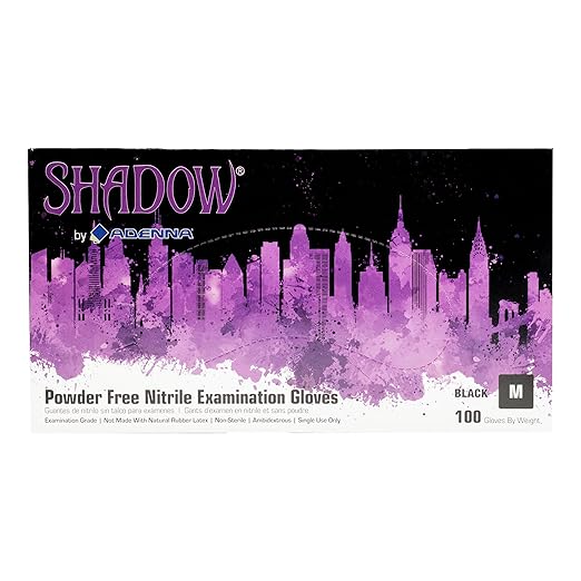 Adenna SHD935 Shadow 6 Mil Powder-Free Nitrile Exam Gloves, Medical Grade, Black, Medium, Box of 100