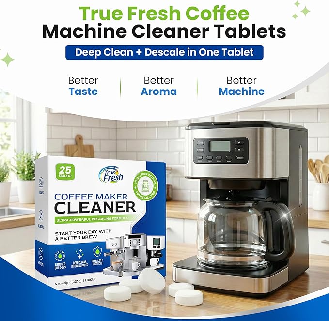 Coffee Machine Descaler Tablets 25 Count - Compatible With Keurig, Nespresso, Philips, Ninja, Delonghi, Miele, Breville & More - Coffee Maker Cleaner Tablets with 1 Year Supply