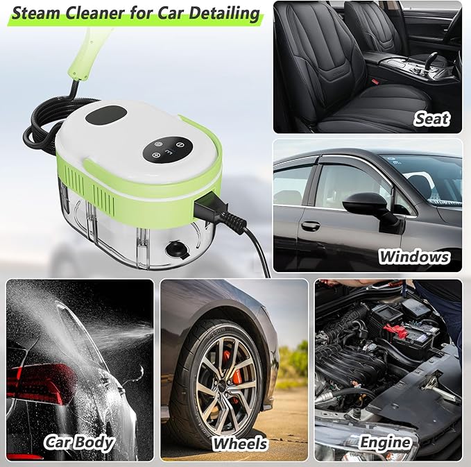 Steam Cleaner, Handheld Steam Cleaner with 6 Levels Adjustable Handle, 1.5L Water Tank, Steamer for Cleaning, Portable Steam Cleaner for Home, Car, Furniture, Couch, Bed Bugs (White & Green)