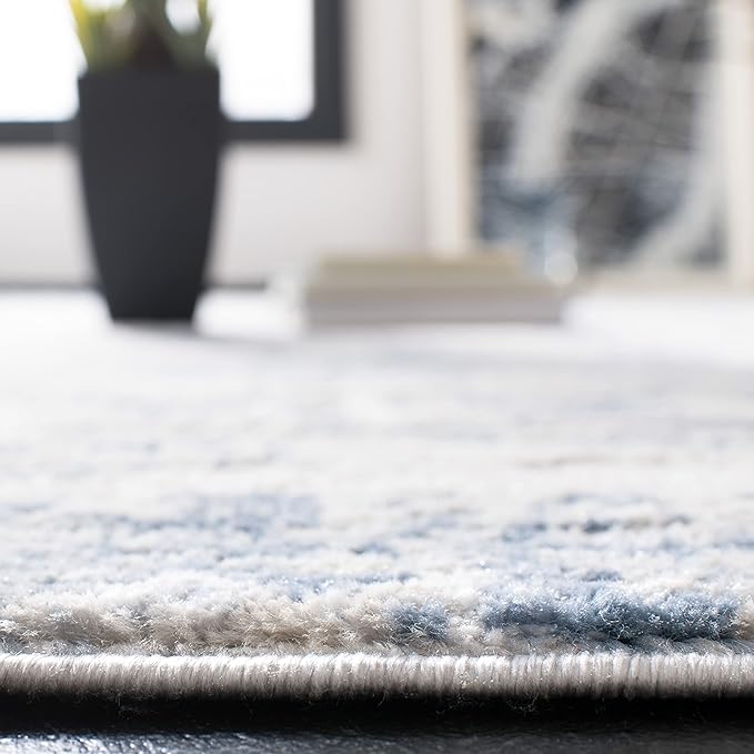SAFAVIEH Amelia Collection Area Rug - 10' Square, Ivory & Blue, Modern Abstract Design, Non-Shedding & Easy Care, Ideal for High Traffic Areas in Living Room, Bedroom (ALA700A)