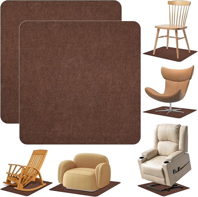 Recliner Pads for Hardwood Floors Non Skid, 35"x35" Furniture Pads Floor Mats for Carpet, Anti Slide Office Chair Mat for Floor Protector, Chairs Recliner Rug Non Slip Recliner Grippers (2 Pack-Brown