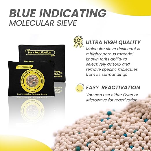 500g Reusable Molecular Sieve Desiccant Packs – Rechargeable Dehumidifier with Color Indicator for Storage, Gun Safes, Electronics, 3D Printing Filaments, Closets, Cars [2 Pack]