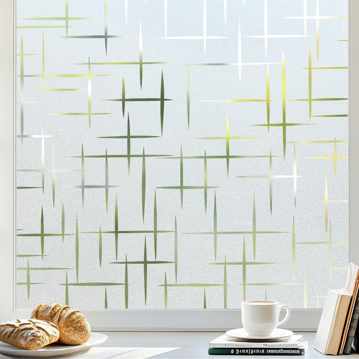 rabbitgoo Frosted Window Privacy Film, Cross Pattern - Image 1