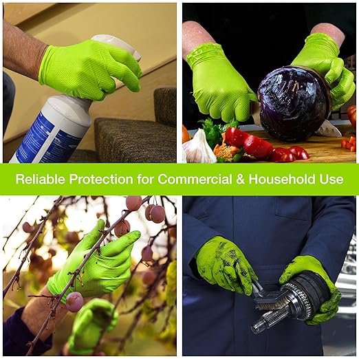 1st Choice 6 mil Green Gloves, Disposable, Latex Free, Raised Diamond Grip, Mechanic Glove for Men, Medium, Case of 1000
