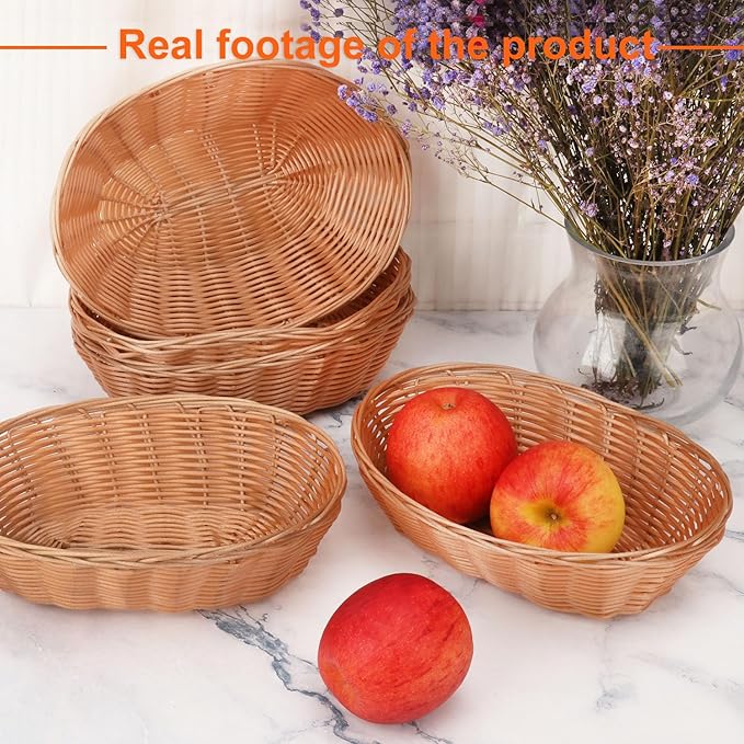Oval Poly Wicker Baskets - Bulk, 21 Pack, Bread Baskets for Serving, Small Wicker Baskets, Durable Oval Fast Food Baskets - Food Serving Baskets for Home & Restaurant Use