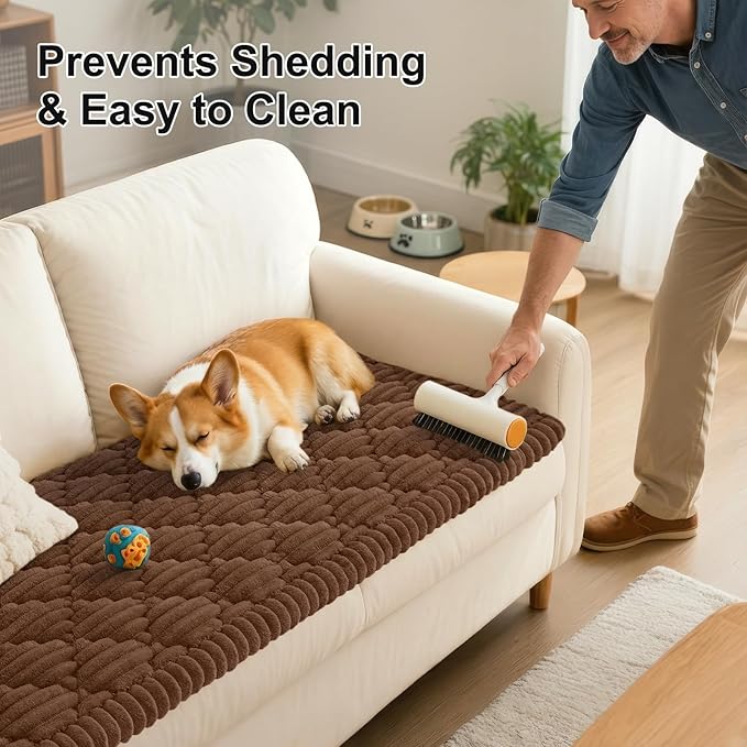 Smiry Pet Couch Cover for Dogs Washable, Non-Slip Fuzzy Couch Covers for 3 Cushion Sofa Pet Friendly, Soft Thick Furniture Protector Sofa Slipcover Mat for Dogs (Chocolate, 27.6" x 70.9")