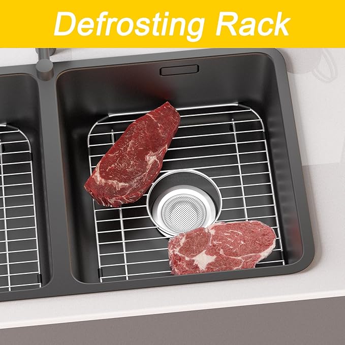 Sink Rack,Sink Protectors for Kitchen Sink,11.5" x 13.8",Stainless Steel Sink Grid for Bottom of Sink,Metal Sink Grate with Strainer,Centered Drain for Single Bowl with Corner Radius,1 pack