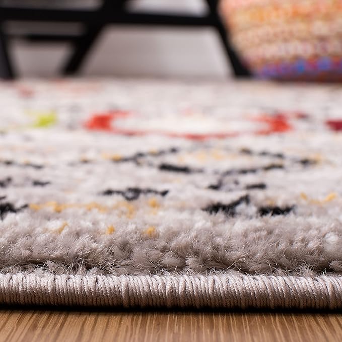 SAFAVIEH Amsterdam Collection 12' Round Light Grey/Multi AMS108G Moroccan Boho Non-Shedding Entryway Foyer Living Room Bedroom Kitchen Area Rug