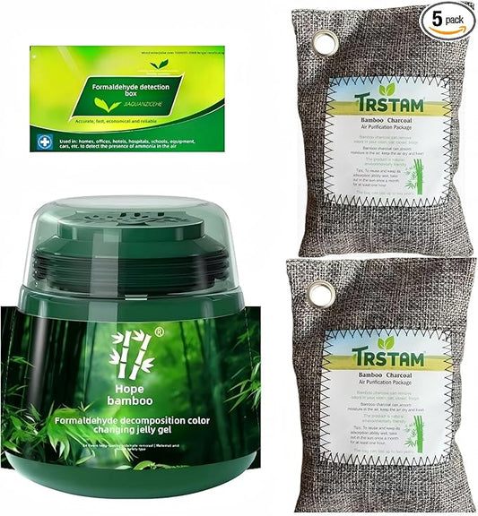 Lavender non-electric air purifier set: formaldehyde-removing gel+ test kit+2activated charcoal packs. Eliminates formaldehyde, benzene, ammonia, TVOC & odors. For bedroom, closet, kitchen, new home