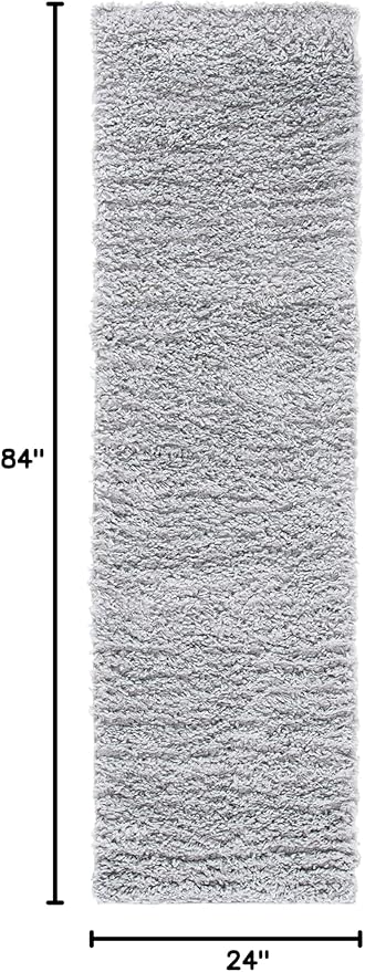 SAFAVIEH August Shag Collection Runner Rug - 2' x 7', Silver, Solid Design, Non-Shedding & Easy Care, 1.5-inch Thick Ideal for High Traffic Areas in Living Room, Bedroom (AUG200G)