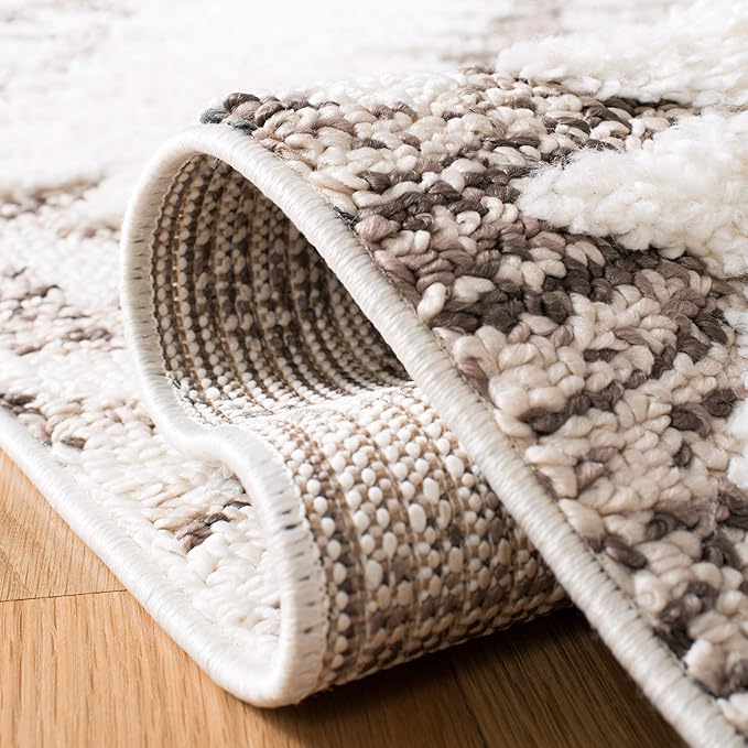 SAFAVIEH Moroccan Tassel Shag Collection Area Rug - 5'3" x 7'6", Ivory & Brown, Boho Design, Non-Shedding & Easy Care, 2-inch Thick Ideal for High Traffic Areas in Living Room, Bedroom (MTS652A)