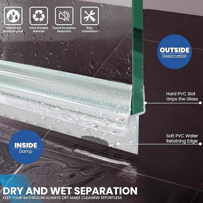 2 Pack Frameless Shower Door Bottom Seal with Long Sweep, Ultra Clear Glass Door Silicone Seal Strip (1/2'' X 36'') Suitable for 12mm Glass -Stop Shower Leaks Frameless Shower Door Seal Strip