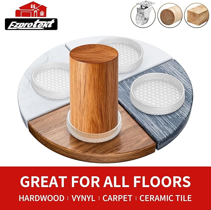 Ezprotekt Non Slip Furniture Pads, 8 Pcs 2.5" Anti Skid Rubber Caster Cups, Round Furniture Coasters for Hardwoods Floors, Anti-Slip Grippers, Furniture Stoppers to Prevent Sliding (Clear)