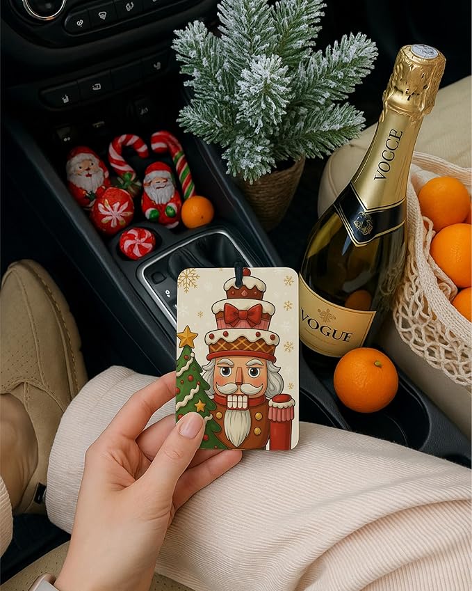Red Christmas Car Air Freshener 4 Pcs, Retro Nutcracker Xmas Tree Winter Holiday Hanging Air Freshener for Cars Closet Drawer Books, Cute Christmas Car Accessories Mirror Decor for Women Men