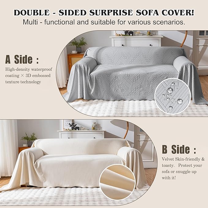 Waterproof Sofa Slipcovers, Reversible, Pet-Friendly, Washable and Anti-Slip Couch Cover with 3 Cushions for Dogs and Cats (71×134in/Light Grey)