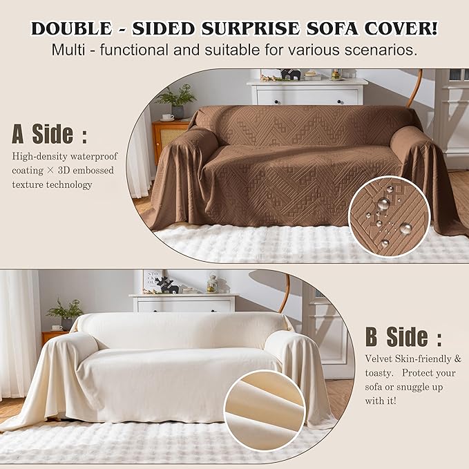 Waterproof Couch Cover, Reversible Washable Anti-Slip Loveseat Sofa Covers with 2 Cushions, Sectional Couch Covers for Pets, Sofa Slipcovers for Dogs Cats, 71x91in/Brown
