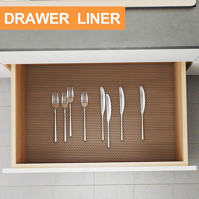 FLPMIX Non-Adhesive Kitchen Cabinet Liner: Waterproof Easy to Cut Small Drawer Shelf Liners - Clear Refrigerator Mat for Cupboard Pantry Shelves - Translucent Grey 12" x 396"