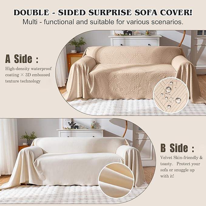 Waterproof Couch Cover for Dogs, Reversible Anti-Scratch Sofa Slipcover, Pet-Friendly and Anti-Slip Sofa Covers Washable with 3 Cushions (71×134in/Khaki)