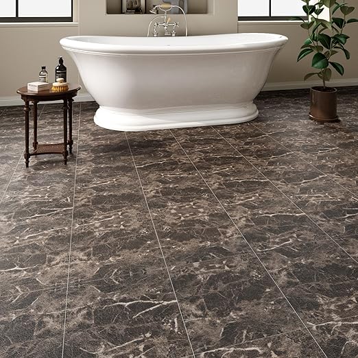 20 Pack Cover 20 Sq.Ft Peel and Stick Floor Tiles, 12” x 12” Self Adhesive Vinyl Flooring Easy DIY Installation for Kitchen, Living Room, Laundry, RV, Brown Vein Marble