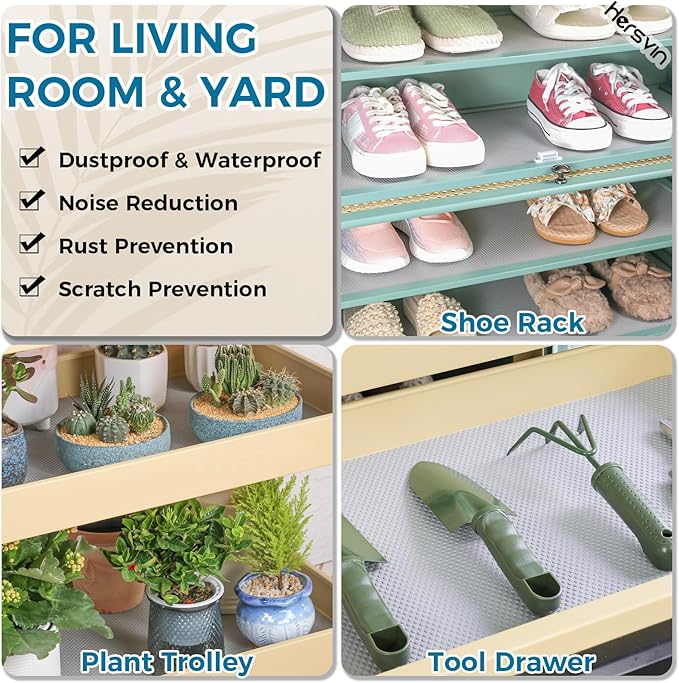 Hersvin Shelf Liners, 18in x 20ft Kitchen Drawer Mats, Non-Adhesive EVA Cupboard Protector, Cabinet Lining (Light Gray/Dot)