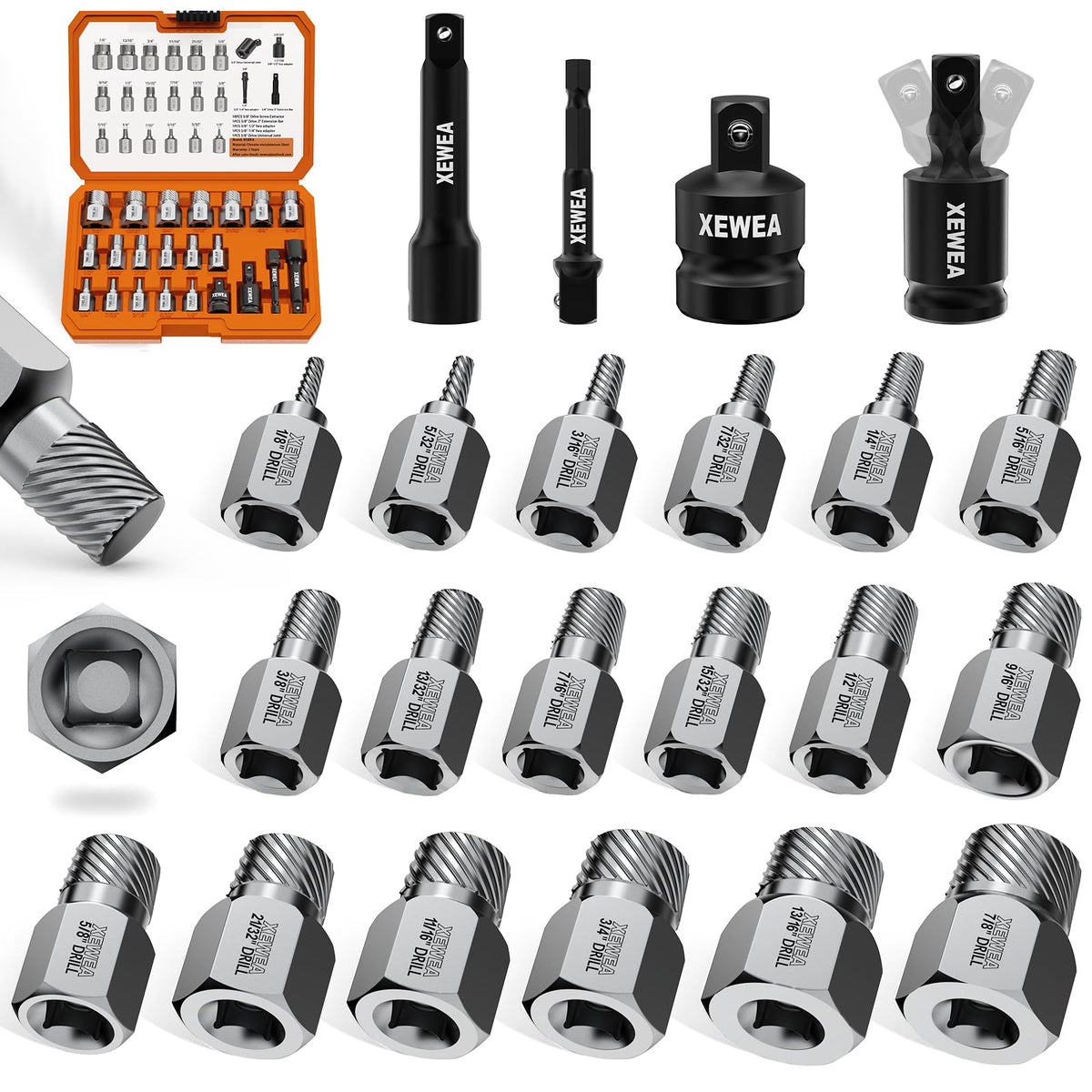 XEWEA 22PCS 3/8" Drive Screw Extractor Set, Bolt Remover Kit - Image 1