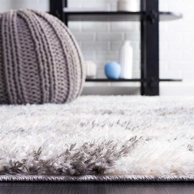 SAFAVIEH Lindsay Shag Collection Runner Rug - 2'2" x 8', Grey & Blue Ivory, Modern Design, Plush 1.8-inch Thick, Ideal for High Traffic Areas in Living Room, Bedroom, Dining Room (LNS556F-28)