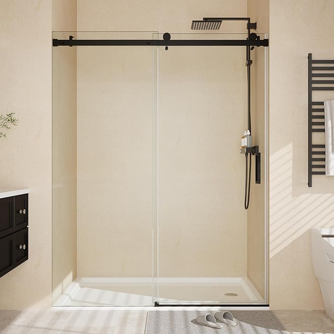 Shower Door 44-48" W x 76" H, Sliding Door, 1/4" (6mm) Clear Tempered Glass, Space-Saving Design for Modern Bathrooms