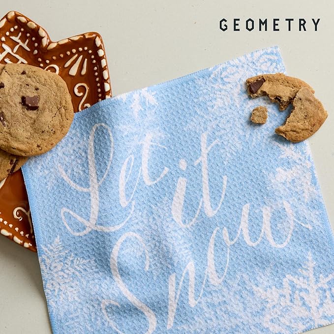 GEOMETRY Holiday Kitchen Dish Cloths - Quick Dry Dishcloths for Kitchen - Premium Dish Rags with Geoweave - 3-Pack Set - Snow Frostin