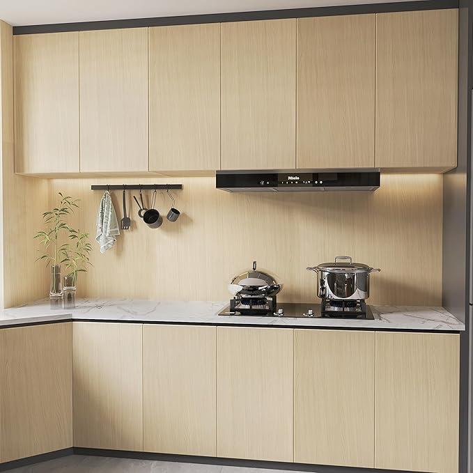 BOMENG White Oak Wood Contact Paper Peel and Stick Light Oak Wallpaper Countertops for Kitchen Beige Wood Wallpaper 16"x354" Faux Wood Grain Wall Paper for Cabinets Drawes Liner Walls Desk