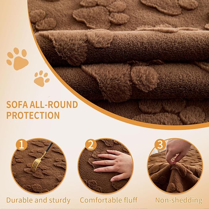 Waterproof Couch Cover for Dogs Washable,Fuzzy Pet Couch Covers for Sofa,Thick Soft Dog Mat Non-Slip Couch Covers for 3 Cushion Couch Sofa Pet Friendly (Brown, 35x82(1pc))