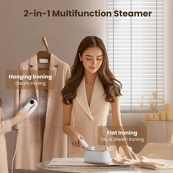 Portable Clothes Steamer 175x80mm Ceramic Glaze Panel Iron LCD 220ml Water Tank 1200W&15s Fast Heat Up 4-speed Steamer for Clothes of all Fabrics Dry&Wet Iron for Home Travel Business Trip