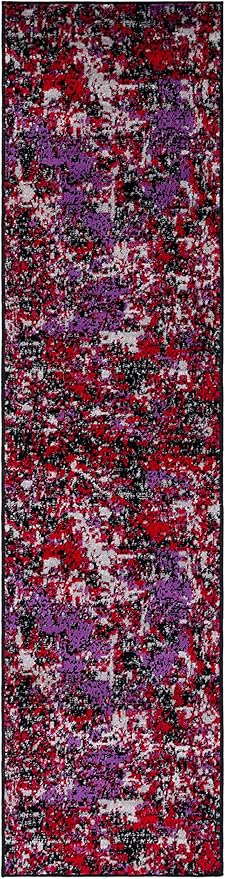 SAFAVIEH Skyler Collection 2' x 8' Black/Purple SKY186V Modern Abstract Non-Shedding Entryway Foyer Living Room Bedroom Kitchen Runner Rug
