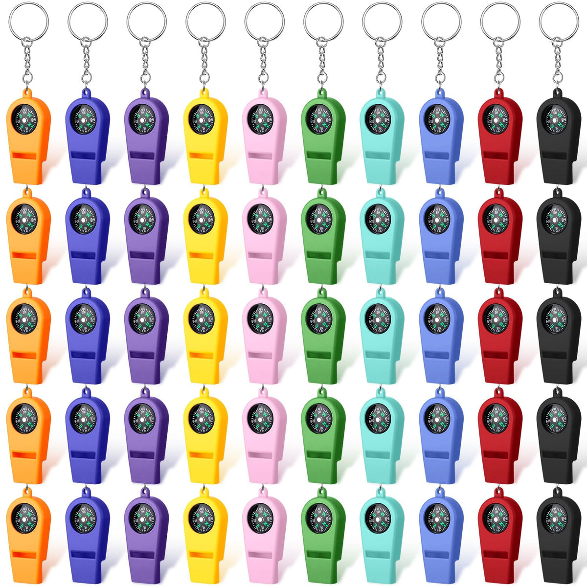 Tellegloww 50 Pcs 2 in 1 Compass Whistles with Keychains - Image 1