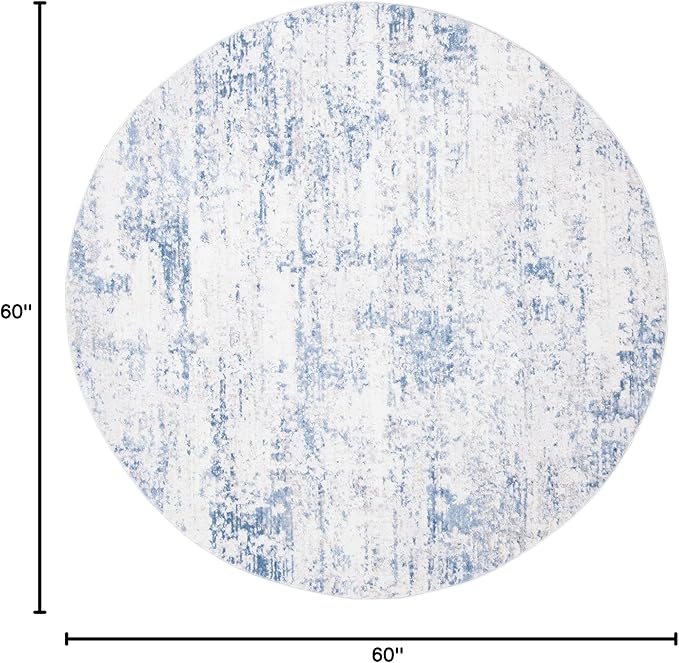 SAFAVIEH Amelia Collection Area Rug - 5' Round, Ivory & Blue, Modern Abstract Design, Non-Shedding & Easy Care, Ideal for High Traffic Areas in Living Room, Bedroom (ALA700A)