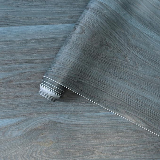 BOMENG Peacock Blue Wallpaper Stick and Peel Blue Wood Grain Contact Paper for Cabinets Wood Look Wallpaper with Air Guide Slot Design 16x118inch Wood Vinyl Wrap Waterproof Countertop Contact Paper