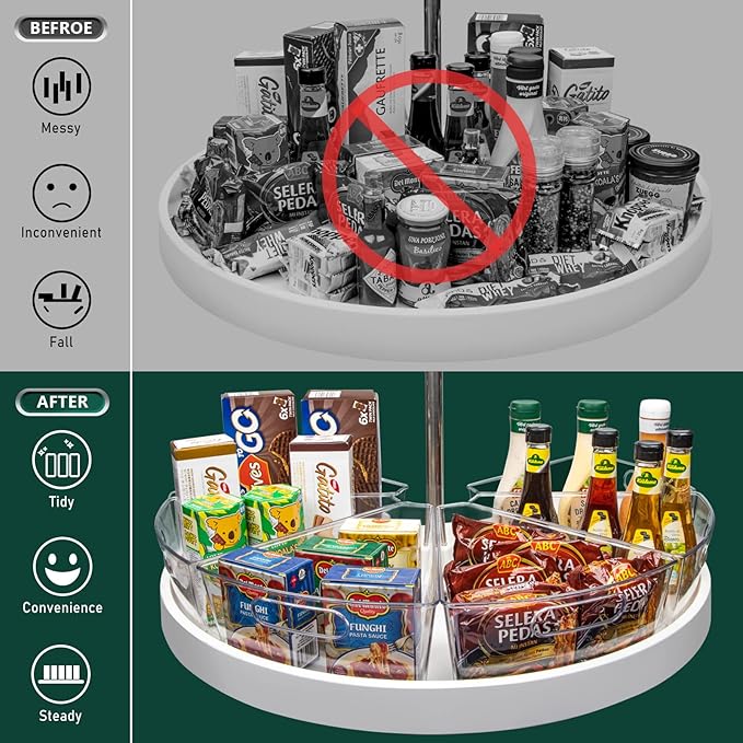 Lazy Susan Cabinet Organizer Bins for 26"/ 28"/ 32" Diameter Corner Organizer, Plastic Cabinet Storage Bin, 1/8 Wedge - Food Safe, BPA Free, with Non-Slip Pads (for 32" Diameter, 8 Pack)