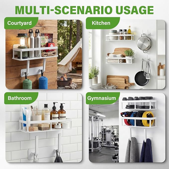 2pc Wall Mounted Floating Shelf, Detachable Storage Rack,No Drill Shelves for Wall,Floating Shelves Damage-Free Expand Walls Space for Living Room Kitchen Bathroom (4, White)