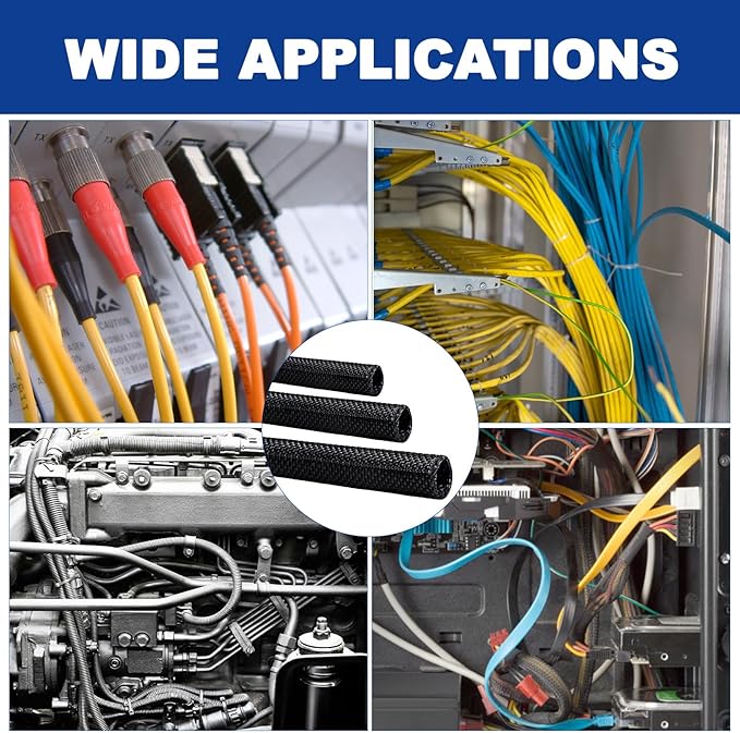 Split-Sleeve Wire Loom for High-Temperature Automotive Harness and Home Cable Management, 25ft - 1/4 inch Braided Cable Management Sleeve Cord Protector, Self-Wrapping Split Wire Loom