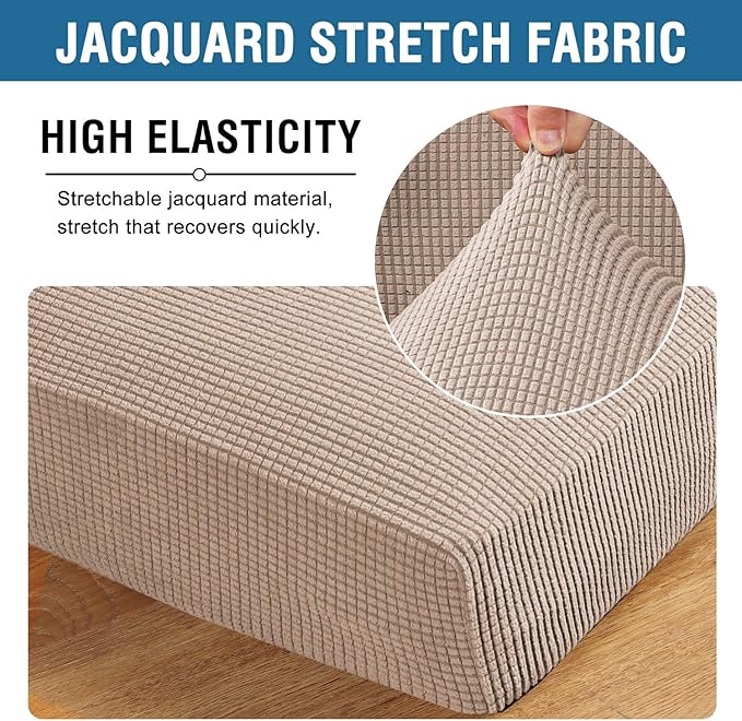 H.VERSAILTEX Multi-Pieces Couch Covers for 3 Cushion Sofa High Stretch Couch Cushion Covers Jacquard Textured Twill Fabric(3 Seat Covers Plus 3 Back Cushion Covers, Sand)