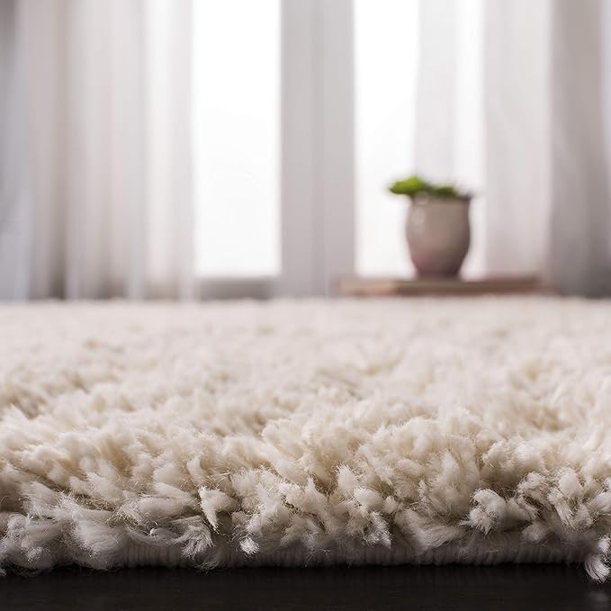 SAFAVIEH Fontana Shag Collection Runner Rug - 2'3" x 8', Creme, Solid Design, Non-Shedding & Easy Care, 2-inch Thick Ideal for High Traffic Areas in Living Room, Bedroom (FNT800B)