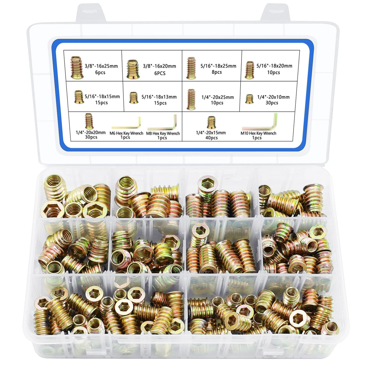 Threaded Inserts 170 PCS, 10 Sizes Assortment Kit for Wood - Image 1