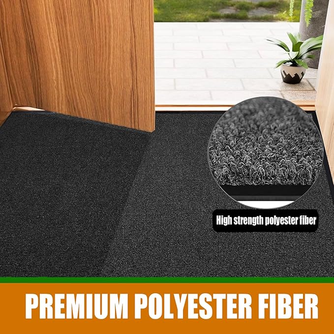 Door Floor Entrance Mat 3x4Ft Brush Step Entrance Rug with Striped Pattern&Rubber Border Indoor Outdoor Low Profile Rubber Entry Carpet Mat for Hallway,Home,High Traffic Area,Black
