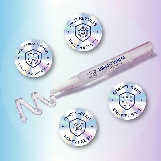Venus Visage Award Winning Teeth Whitening Pen, 20+ Uses - Teeth whitening Gel Professionally formulated - Best Teeth whitening kit Teeth Whitener - Low Sensitivity (Mint) (0.07 Fl Oz (Pack of 4))