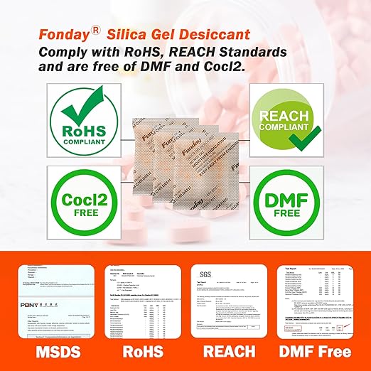 5g x 30 packs Fonday Rechargeable Silica Gel Desiccant Packets Food Grade Fast Reactivate Desiccant Bags Moisture Indicating Orange to Green