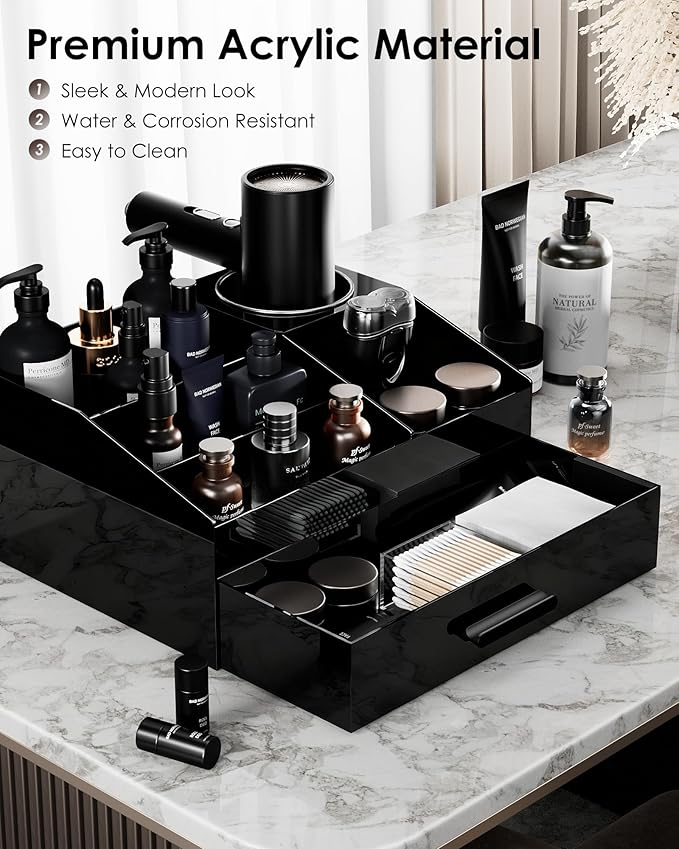 ProCase Cologne Organizer for Men with Drawer, Acrylic Perfume Holder & Bathroom Countertop Organizer for Men & Women, Dresser Vanity Storage for Cologne, Perfume and Skincare -1 Layer, Cup