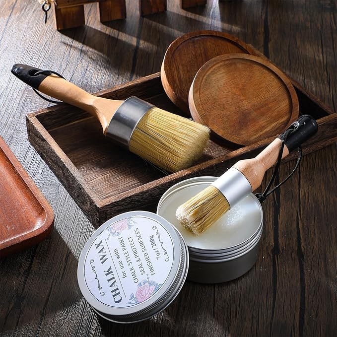 Furniture Finishing Wax Paint Wax Sealer Clear with 2 Brush Set 7 oz for Clear Chalk Sealing Wood Surfaces Interior Furniture Protective Painting Waxing Wooden Floor Cabinet Home Accessories