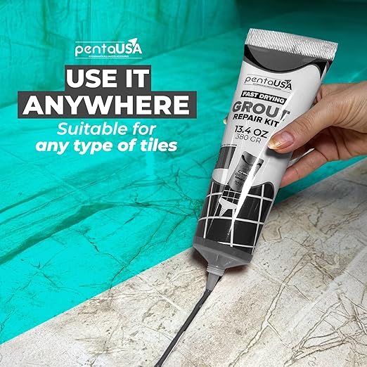 Tile Grout Repair Kit - Premixed Acrylic Sanded Grout for Bathroom, Shower & Kitchen - Repairs, Renews & Restores, Waterproof Formula - 8.8oz / 250gr (Dark Grey)